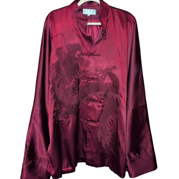 Johnny Was Jackets & Blazers - Embroidered Dragon Kimono Jacket Burgundy Size XL?